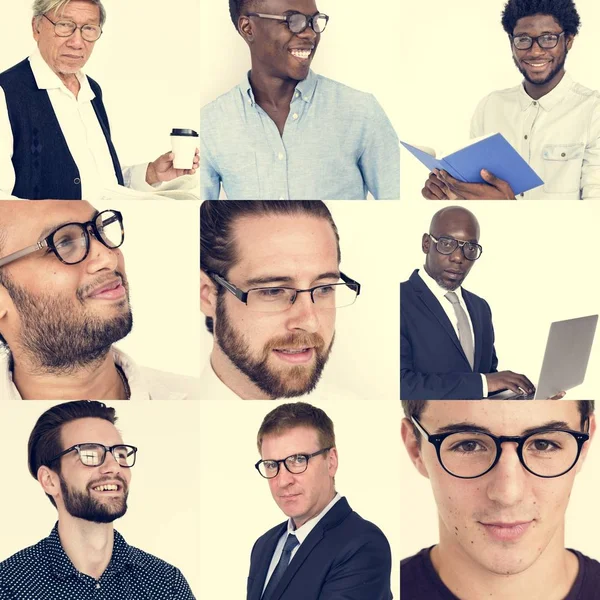 Conjunto de Diversidade Homens Usando Óculos — Fotografia de Stock