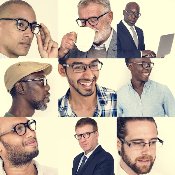 Set of Diversity Men Wearing Eyeglasses — Stock Photo, Image