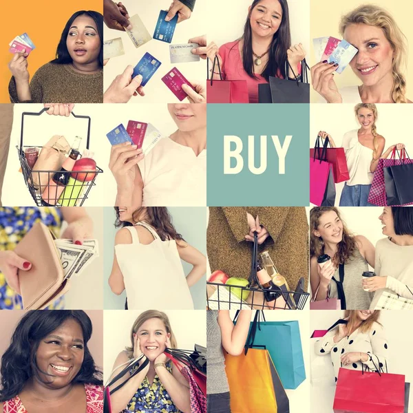 Ποικιλομορφία γυναικών που απολαμβάνουν ψώνια — Φωτογραφία Αρχείου