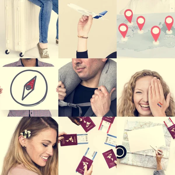 Collage with diversity people and travel — Stock Photo, Image