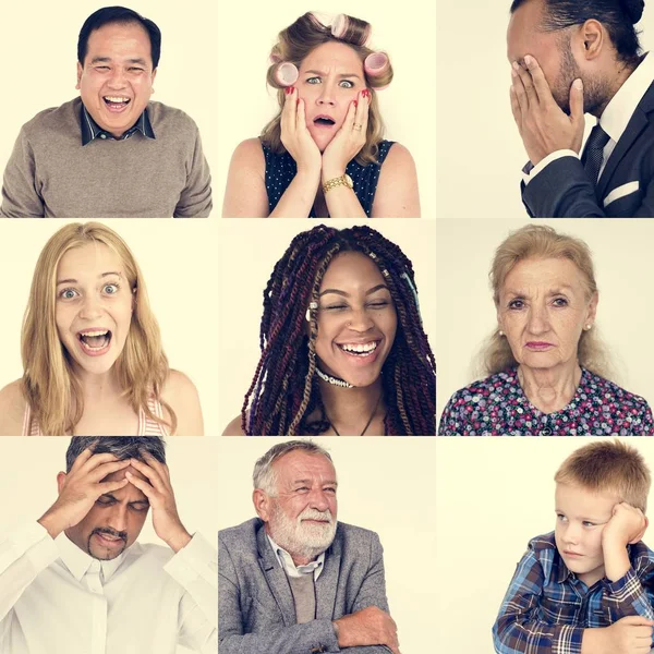 Conjunto de Diversidade Pessoas com Emoção de Expressão — Fotografia de Stock