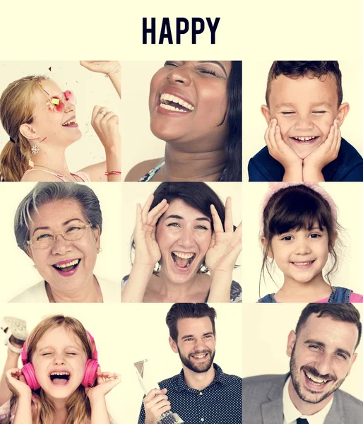 Smiling people with face expressions — Stock Photo, Image