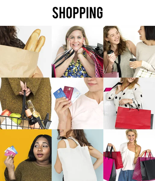 쇼핑을 즐기는 다양성 여자 — 스톡 사진