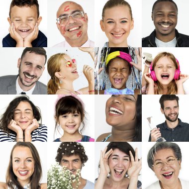 gülümseyen insanlarla yüz ifadeleri