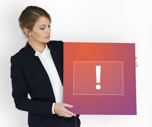 Businesswoman holding placard — Stock Photo, Image