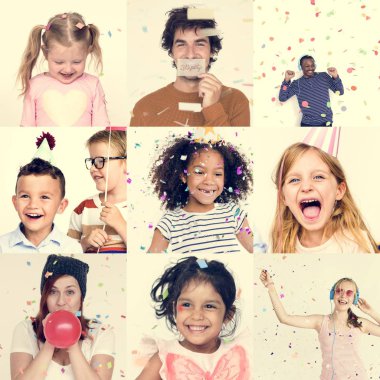 gülümseyen insanlarla yüz ifadeleri