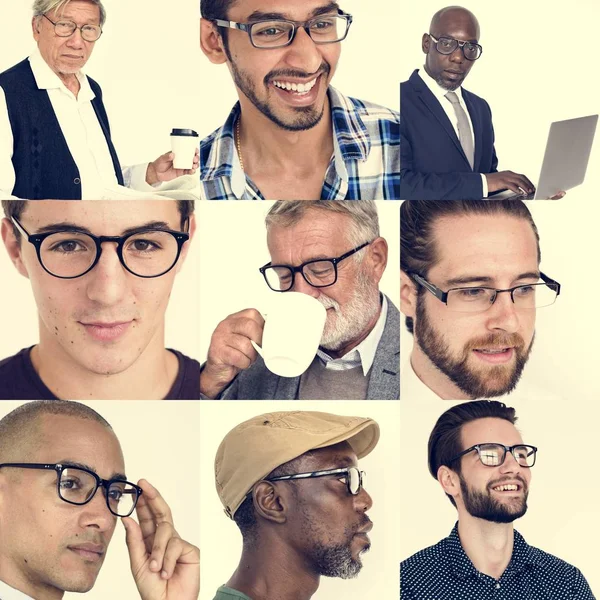 Set of Diversity Men Wearing Eyeglasses — Stock Photo, Image