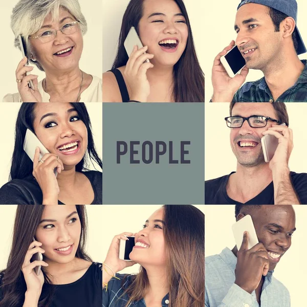 Diverse mensen met behulp van slimme telefoon — Stockfoto