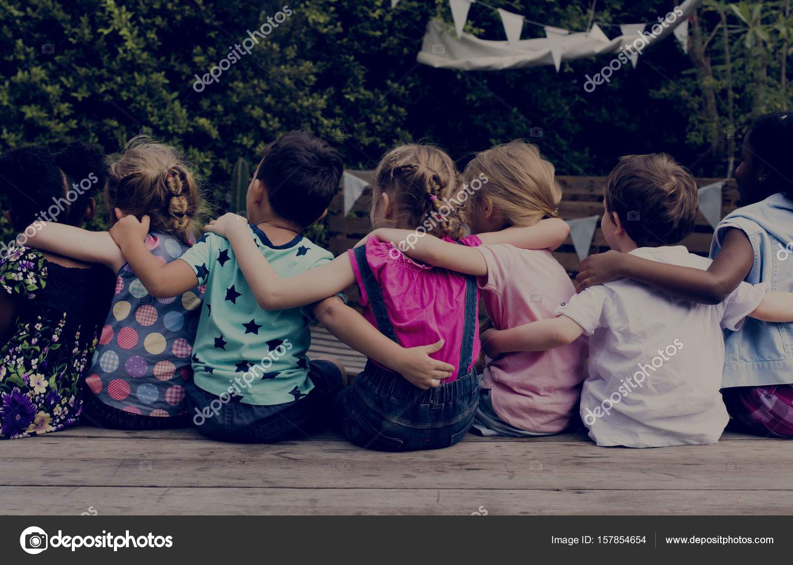 Kids with arms around sitting together Stock Photo by ©Rawpixel 157854654
