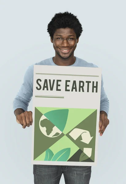 Afrikai ember tartja a grafikus banner — Stock Fotó
