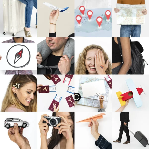 Collage with diversity people and travel — Stock Photo, Image