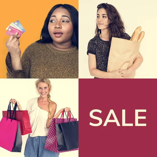 Sada různých žen těší prodej — Stock fotografie