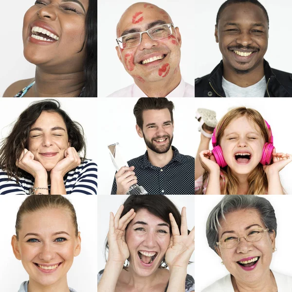 Persone sorridenti con espressioni facciali — Foto Stock