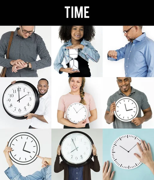 Set of Diverse People With Time — Stock Photo, Image