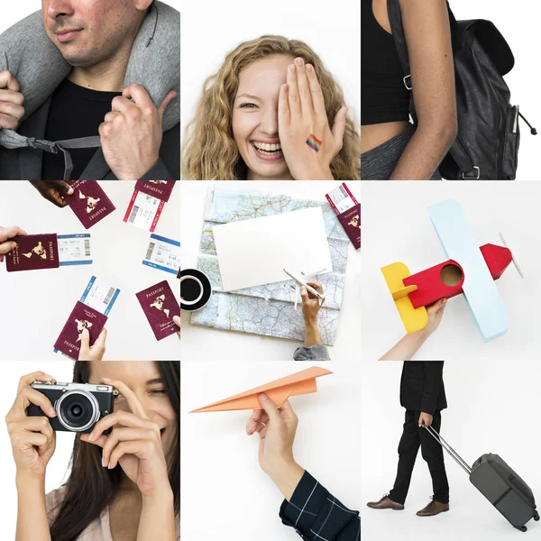 Collage with diversity people and travel — Stock Photo, Image