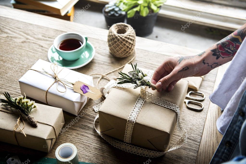 woman packing gifts