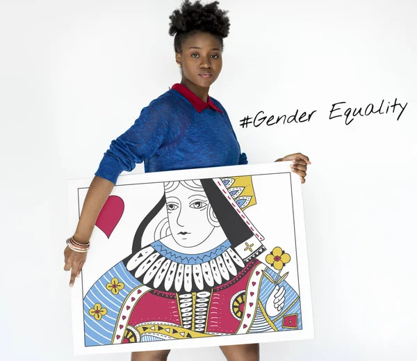 Mujer afroamericana con pancarta — Foto de Stock