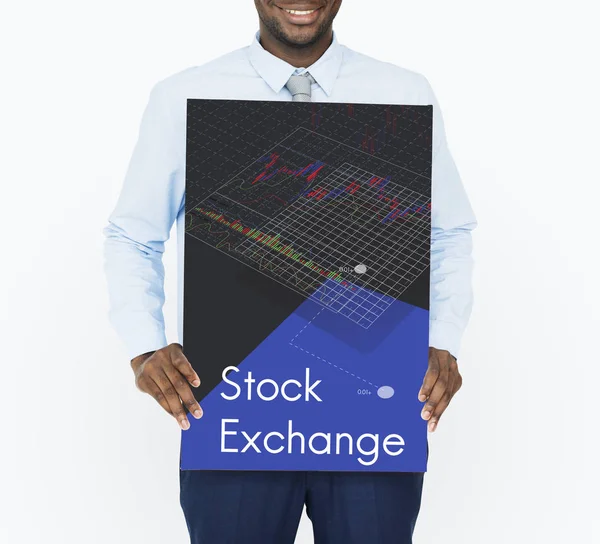 African man holding graphic banner — Stock Photo, Image