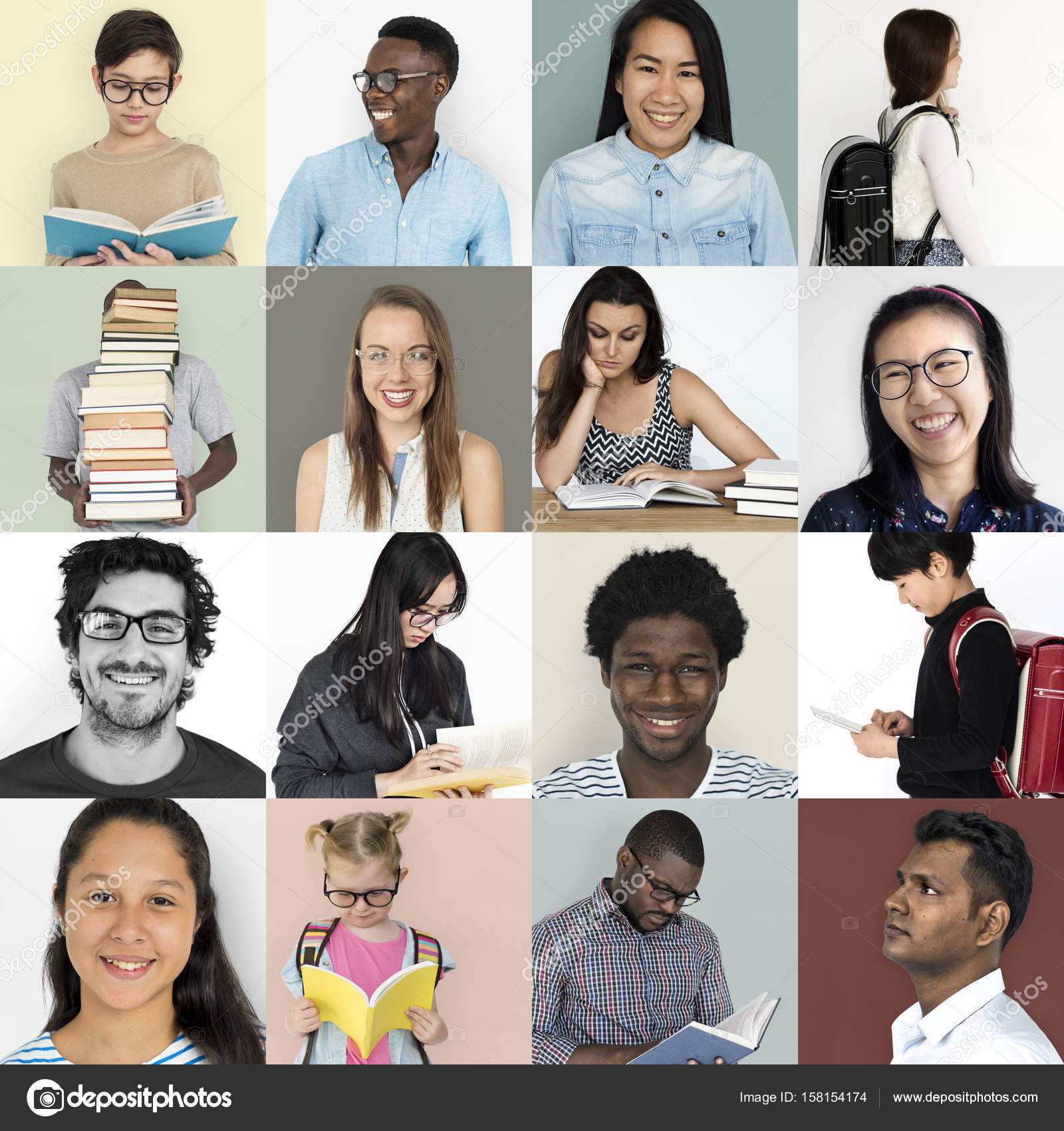 Grupo de personas de diversidad en el collage de estudios
