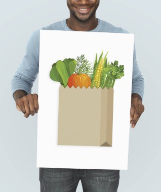 Afrika adam grafik afiş tutarak 