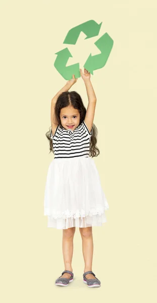 Girl with recycle sign — Stock Photo, Image