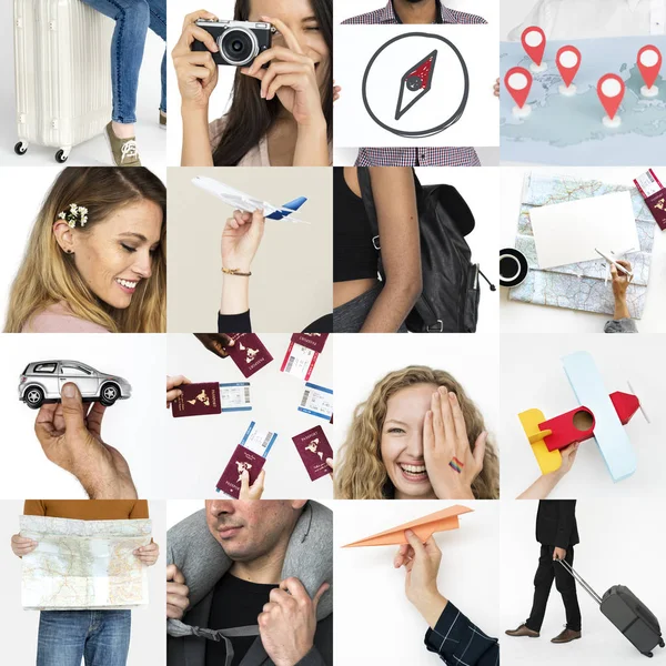 Collage with diversity people and travel — Stock Photo, Image