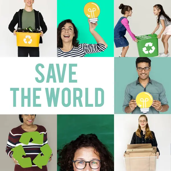 People with environment recycle signs — Stock Photo, Image