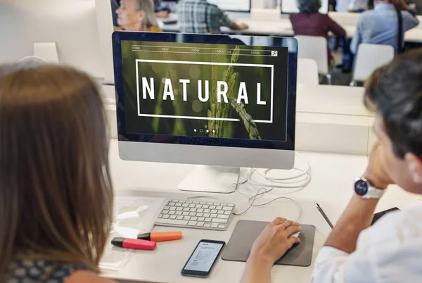 Hombre y mujer mirando la pantalla del monitor — Foto de Stock