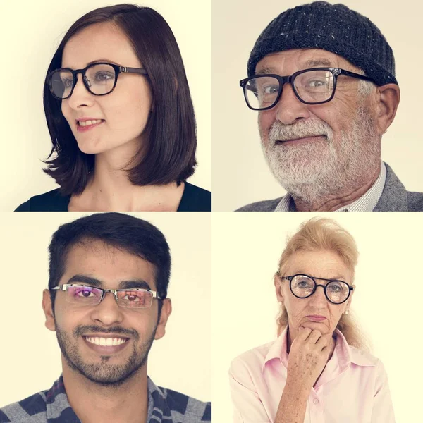Σύνολο διαφορετικότητα ανθρώπων που φορούν γυαλιά — Φωτογραφία Αρχείου