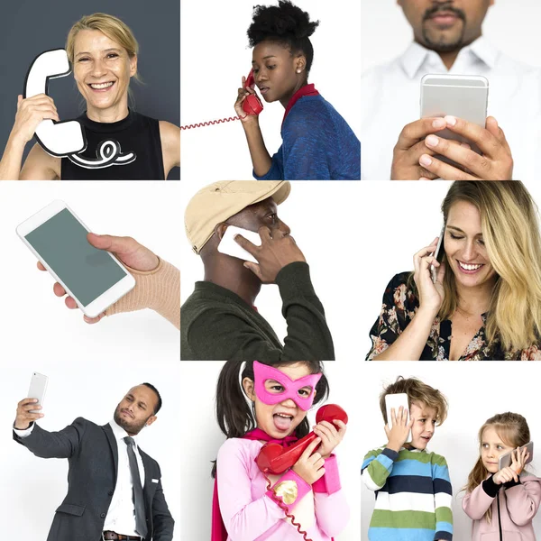 Diverse mensen met behulp van telefoon — Stockfoto