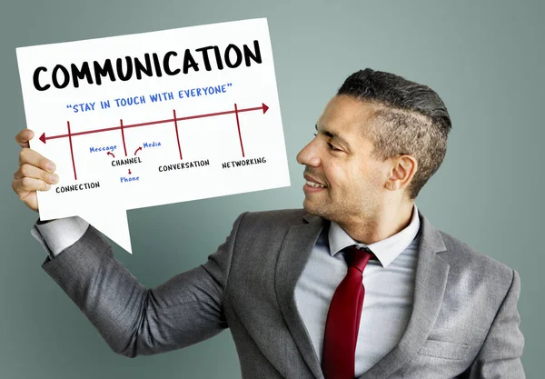 Business man with speech bubble — Stock Photo, Image