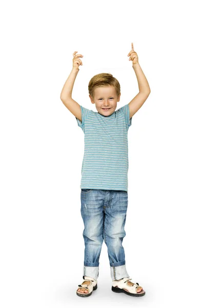 Boy holding blank board — Stock Photo, Image