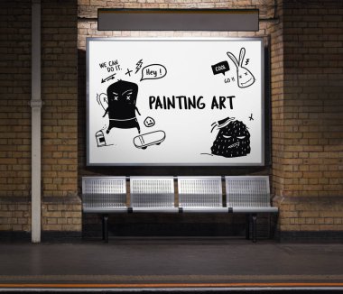 Otobüs durağı koltuklar ve reklam kurulu