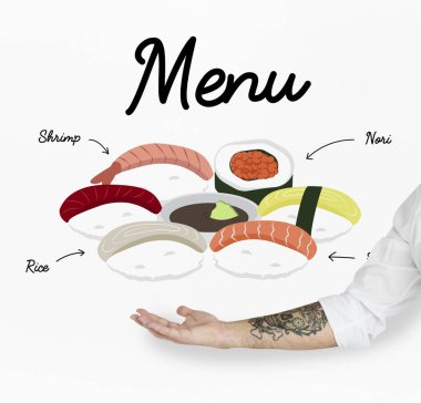 Japon gıda gösteren bir el 