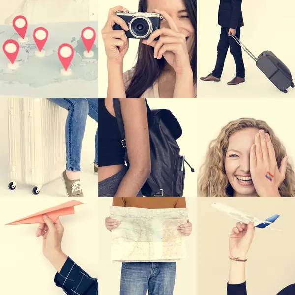 Collage con personas de diversidad y viajes —  Fotos de Stock