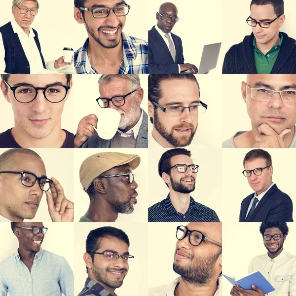戴眼镜的多样性男人一套 — 图库照片