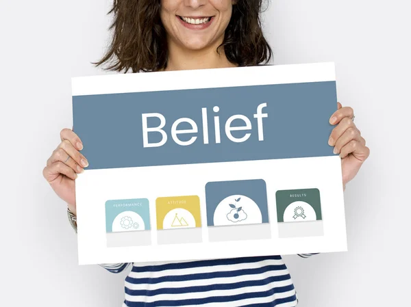 Woman holding billboard — Stock Photo, Image