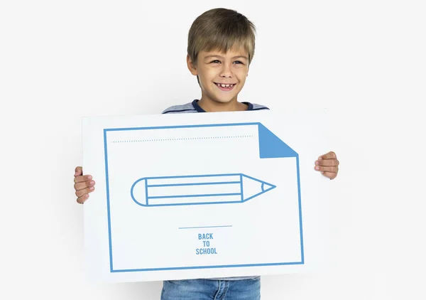 Boy holding banner — Stock Photo, Image