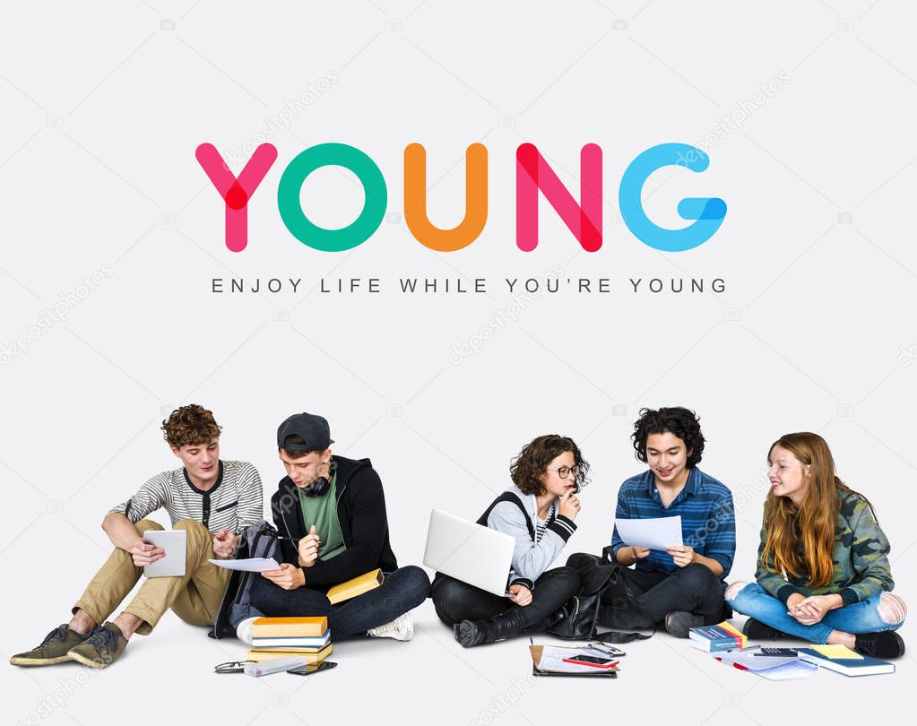 Portrait of students learning together and talking in the studio, Young Concept