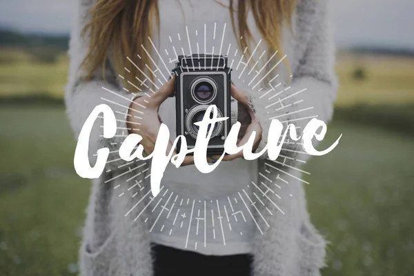 Woman with vintage camera — Stock Photo, Image