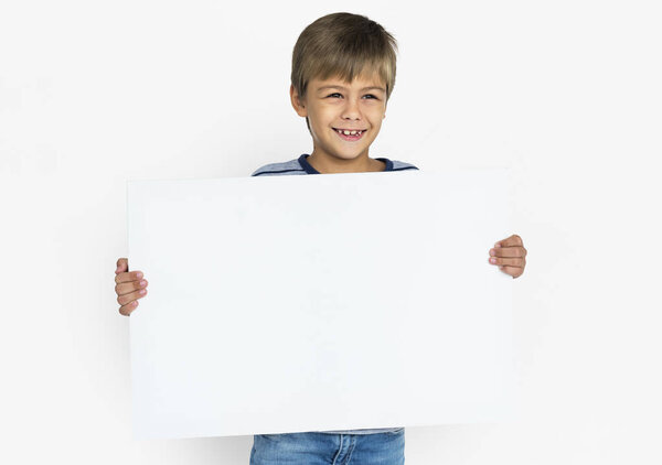 Boy holding banner