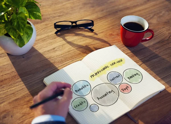 Person writing notes in diary — Stock Photo, Image