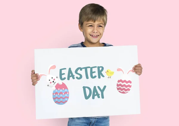 Boy holding banner — Stock Photo, Image