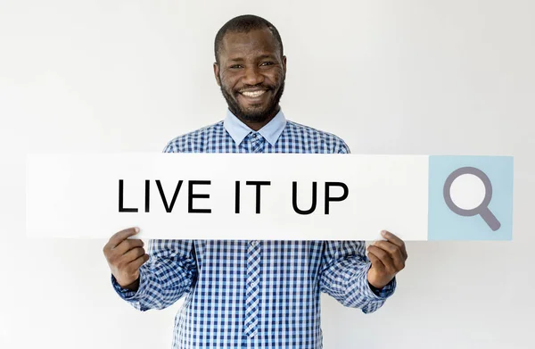 African man holding placard — Stock Photo, Image