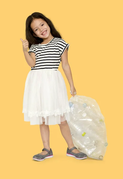 Girl Holding Separate Plastic Bottles — Stock Photo, Image
