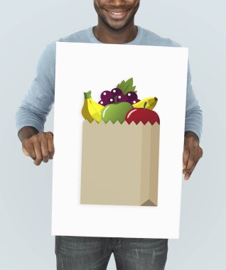 Afrika adam grafik afiş tutarak 