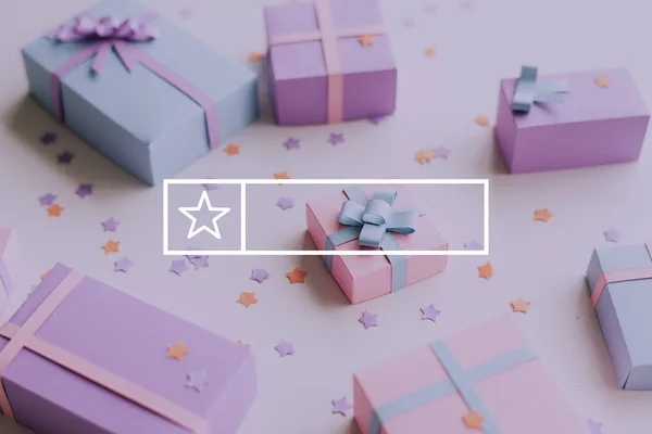 Рожеві та фіолетові подарункові коробки — стокове фото