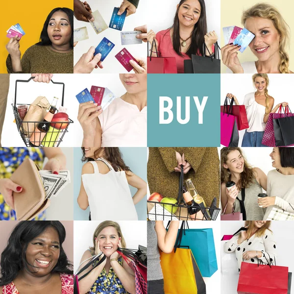 Σύνολο των διαφορετικών γυναικών που απολαμβάνουν πώληση — Φωτογραφία Αρχείου