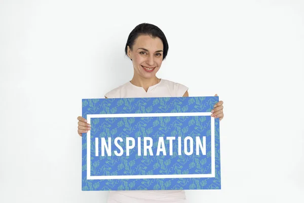 Woman holding banner — Stock Photo, Image