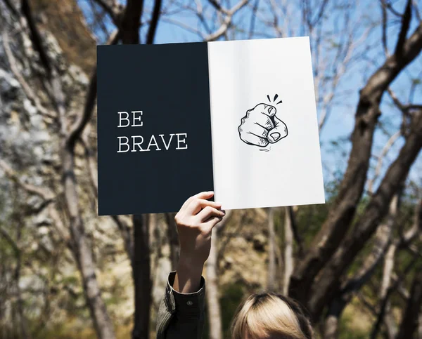 Woman holding banner — Stock Photo, Image